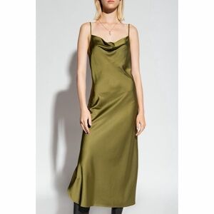 Allsaints Hadley Dress in Sycamore Green Satin Slip Midi Womens Size 12